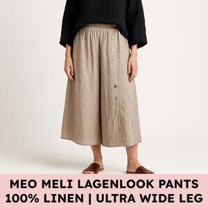 Meo Meli Linen Wide Leg Cropped Pants Side Button Italy Stone Lagenlook